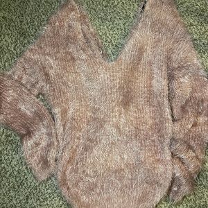 Boutique fuzzy sweater with knitted back